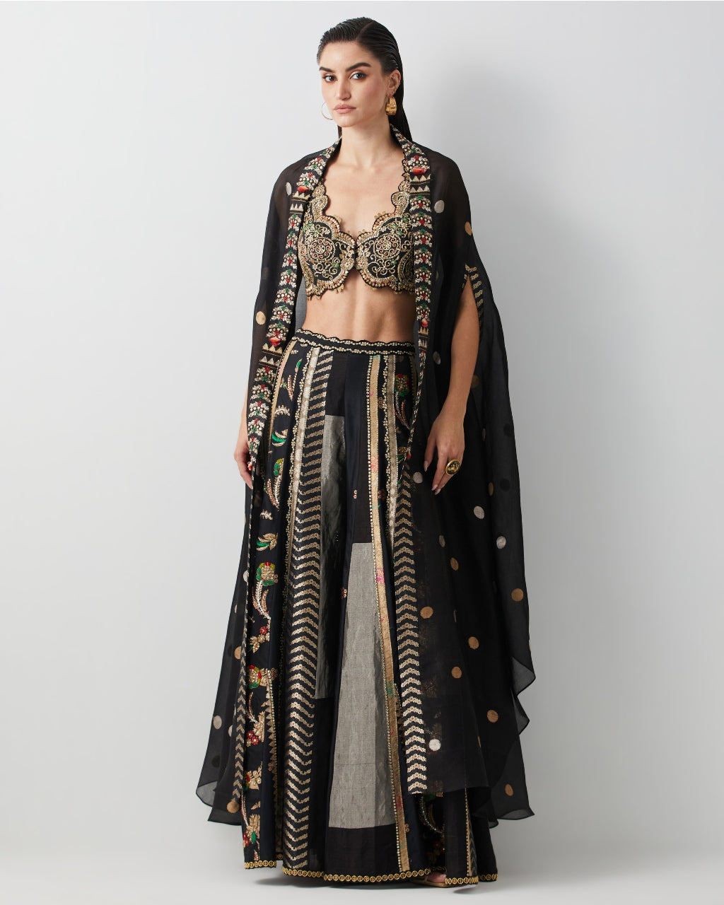 Black Silk & Brocade Cape Set