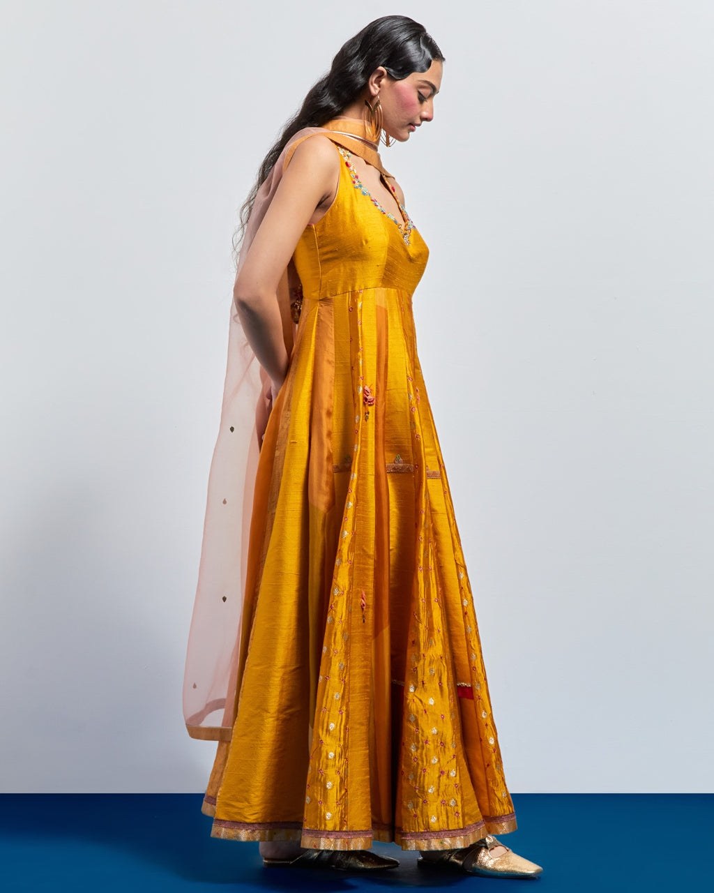 Mustard Yellow Embroidered Anarkali Set