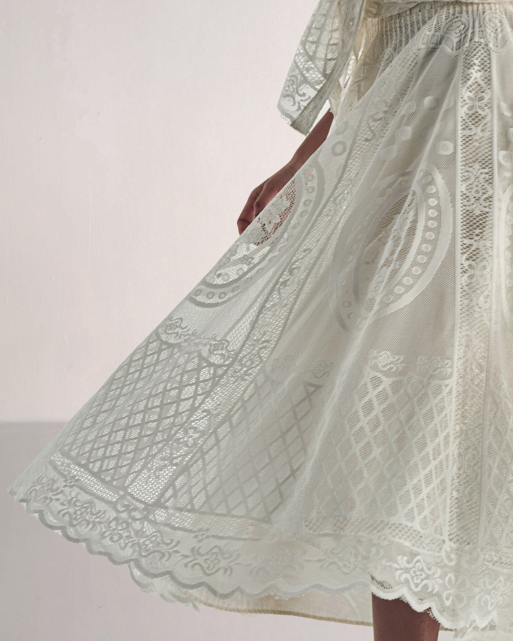 Lace & Ruffle Shirt & A-Line Lace Skirt