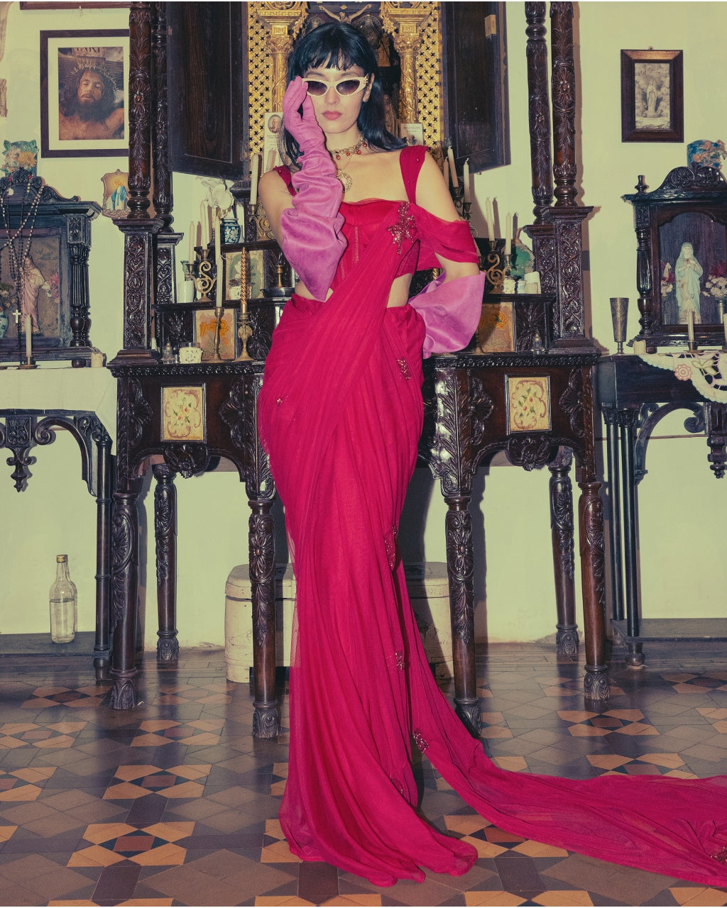 A Roman Red Sari Set