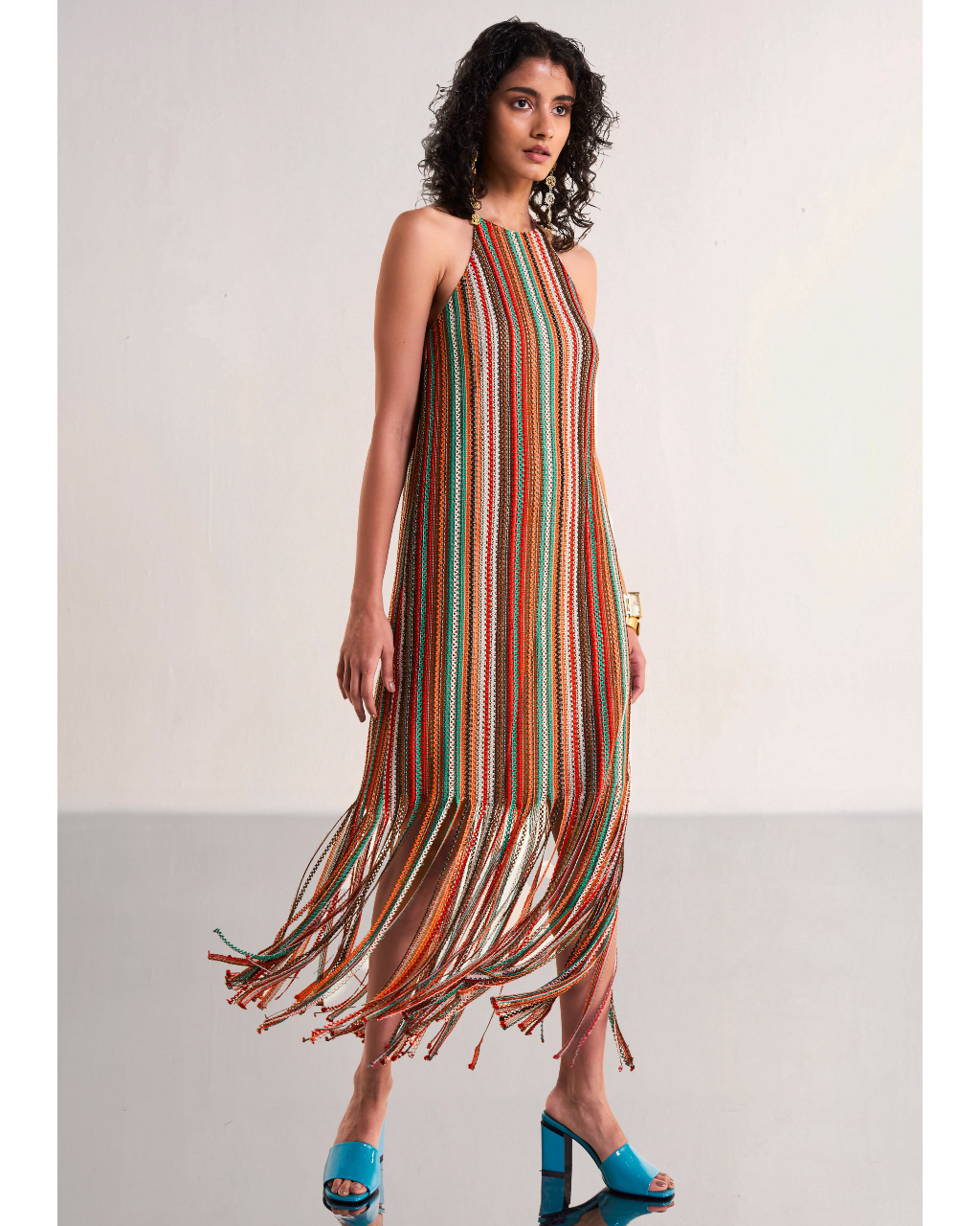 Halter Neck Fringe Knit Dress