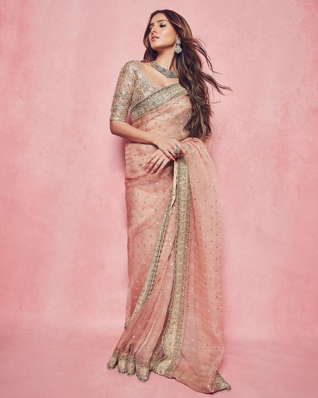 Peach Organza Sari