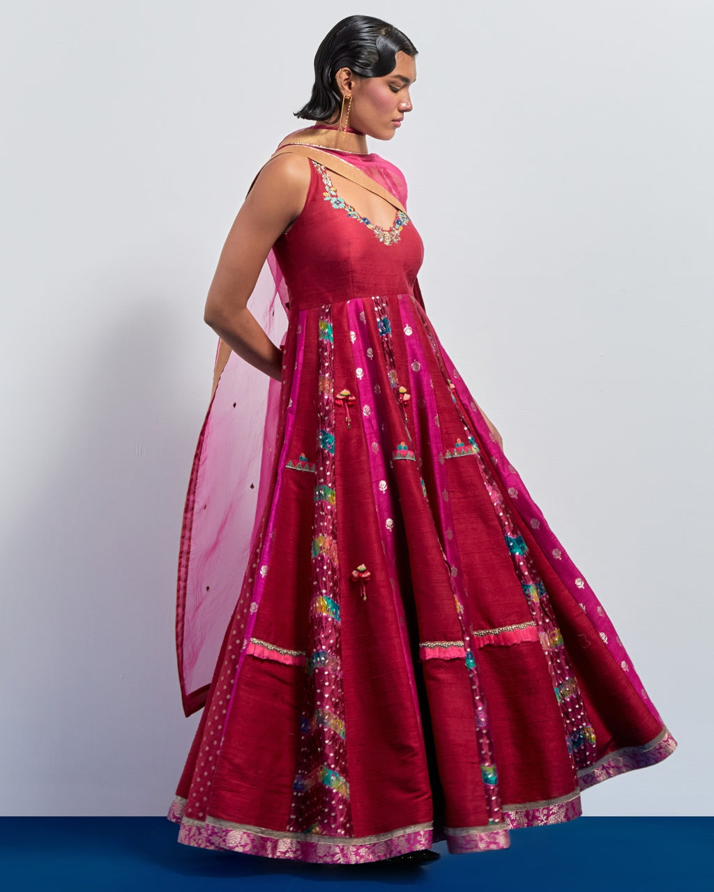 Magenta Embroidered Anarkali Dupatta Set.