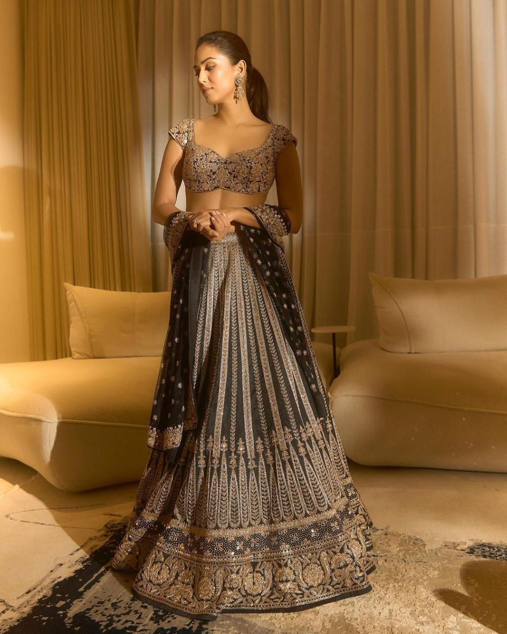 Black And Gold Embroidered Lehenga Set