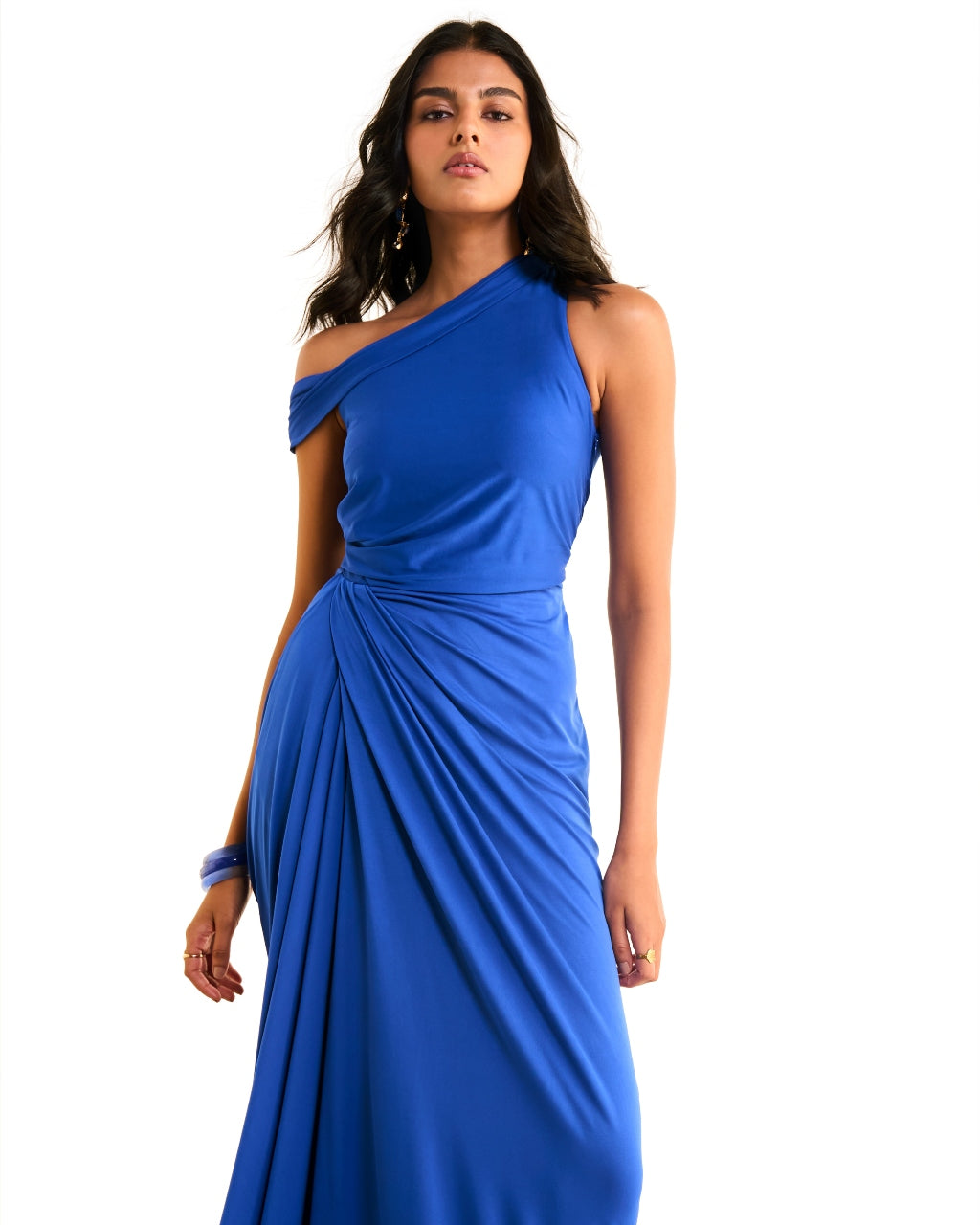 One Shoulder Draped Knit Dress