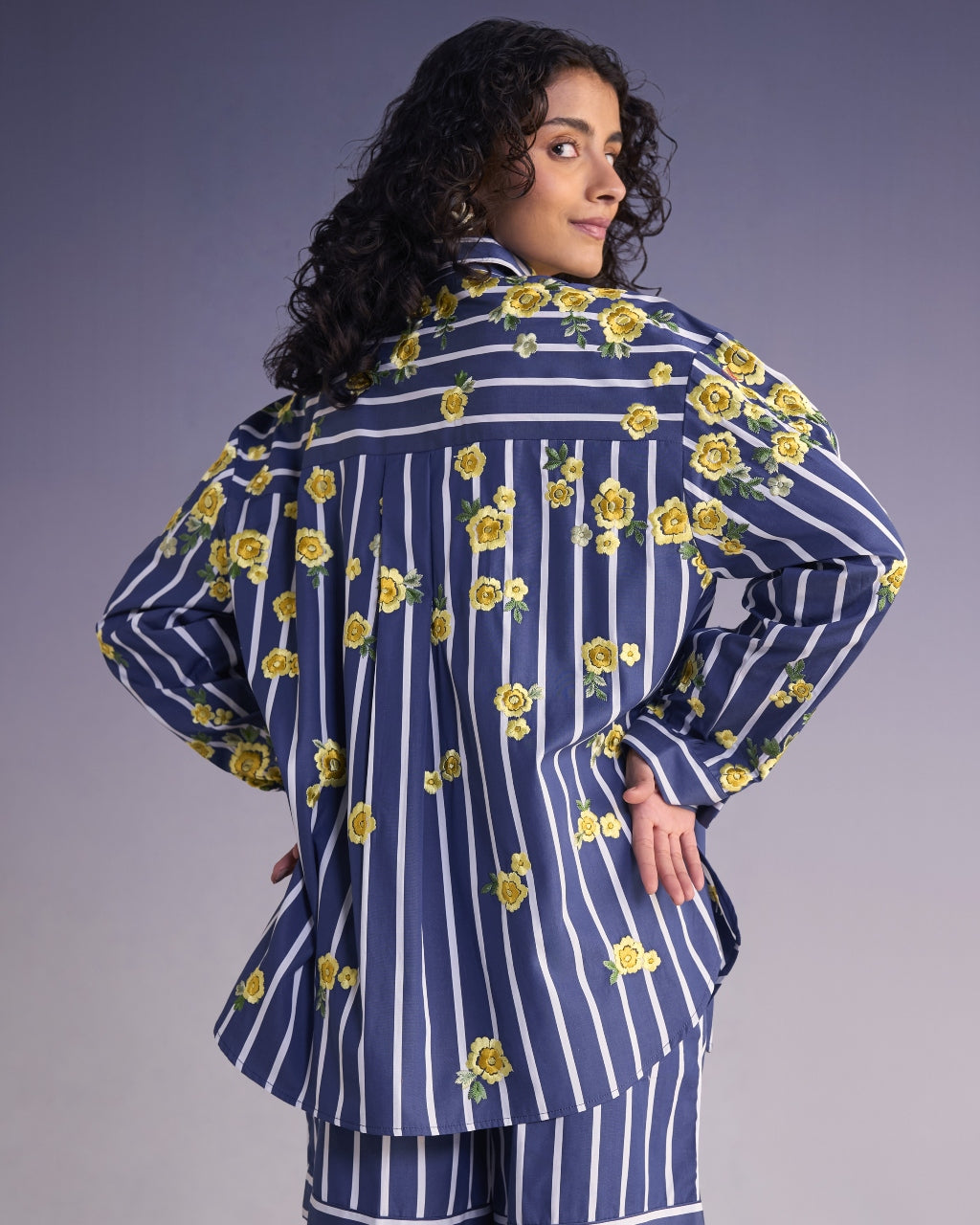 Floral Embroidered Stripe Shirt & Shorts Set