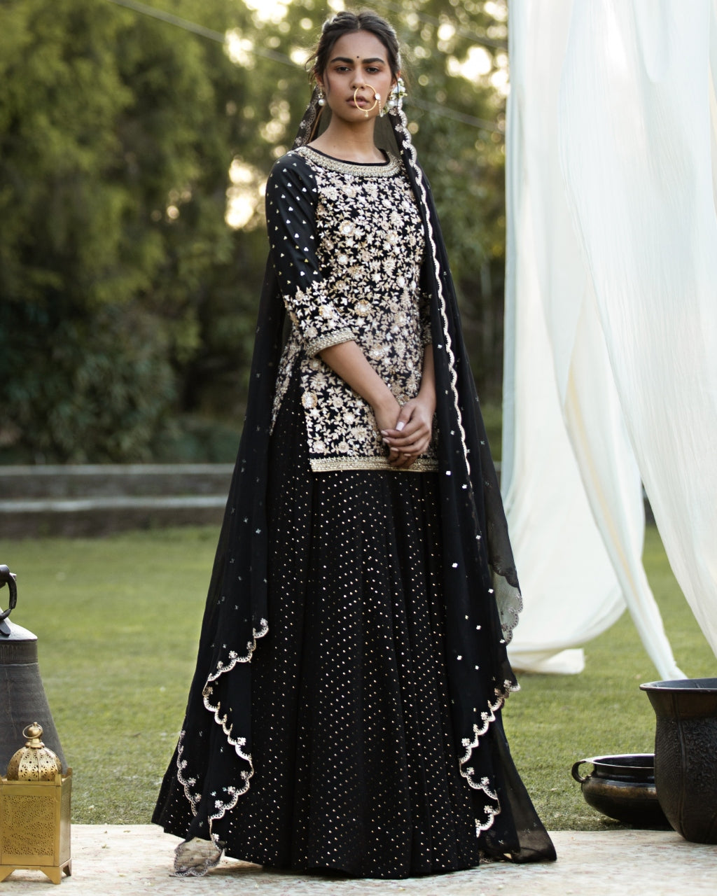 Aari Jaal Kurta With Mukaish Lehenga