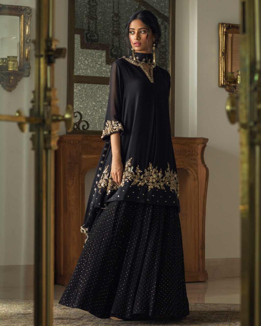 Box Pleat Kurta With Mukaish Lehenga