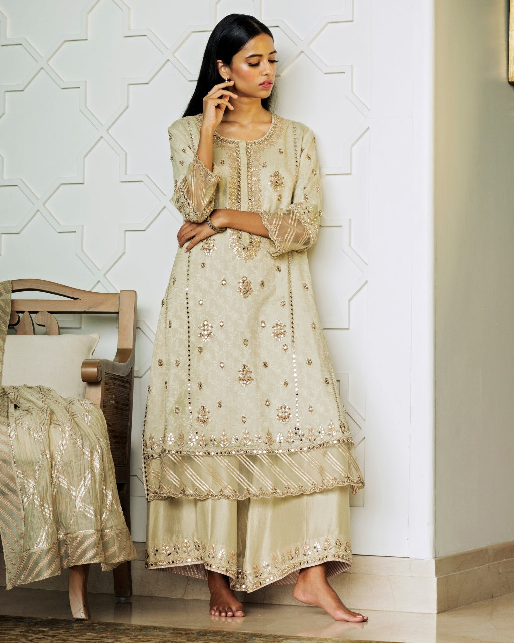 Gota And Mirror Work Banarasi Kurta