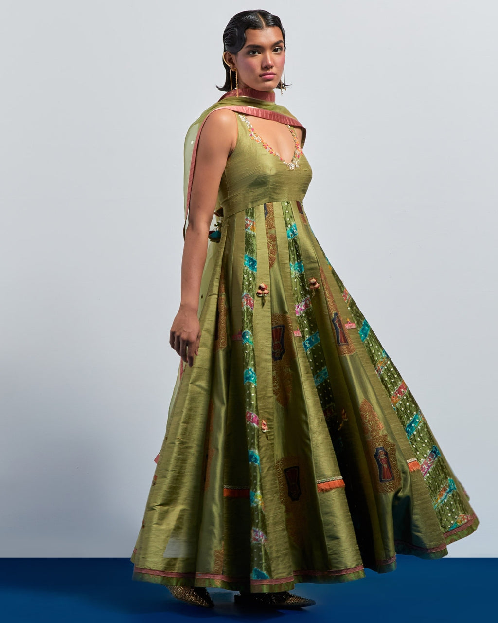 Lime Green Embroidered Anarkali Set