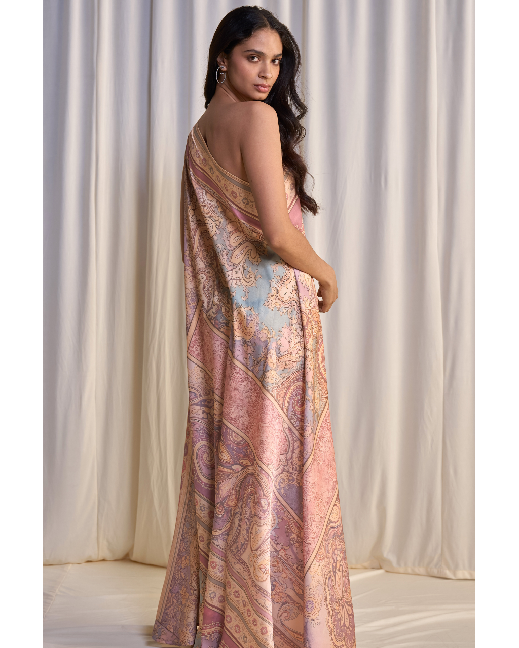 One-Shoulder Scarf Print Maxi