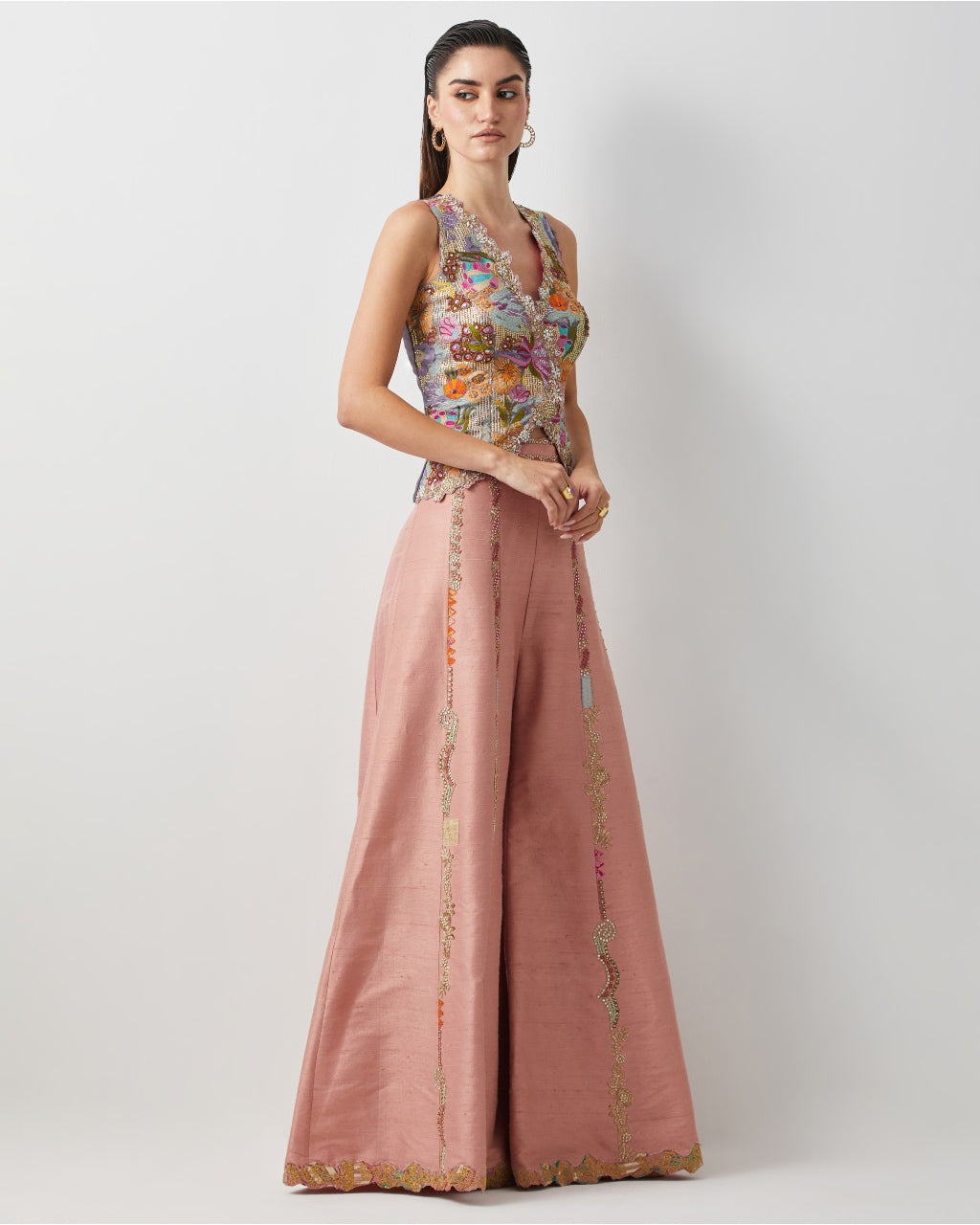 Blush Pink Embroidered Corset Plazzo Set