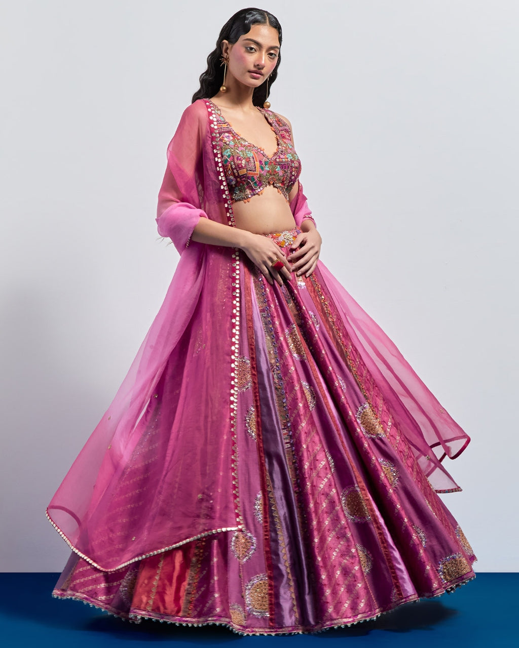 Fuchsia Pink Embroidered Lehenga Dupatta Set