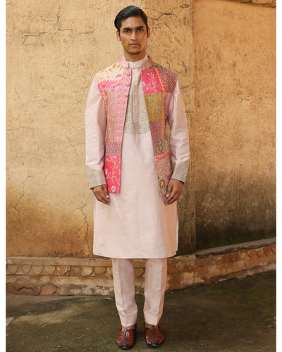 Blush Pink Silk Brocade Patchwork Bandi Set