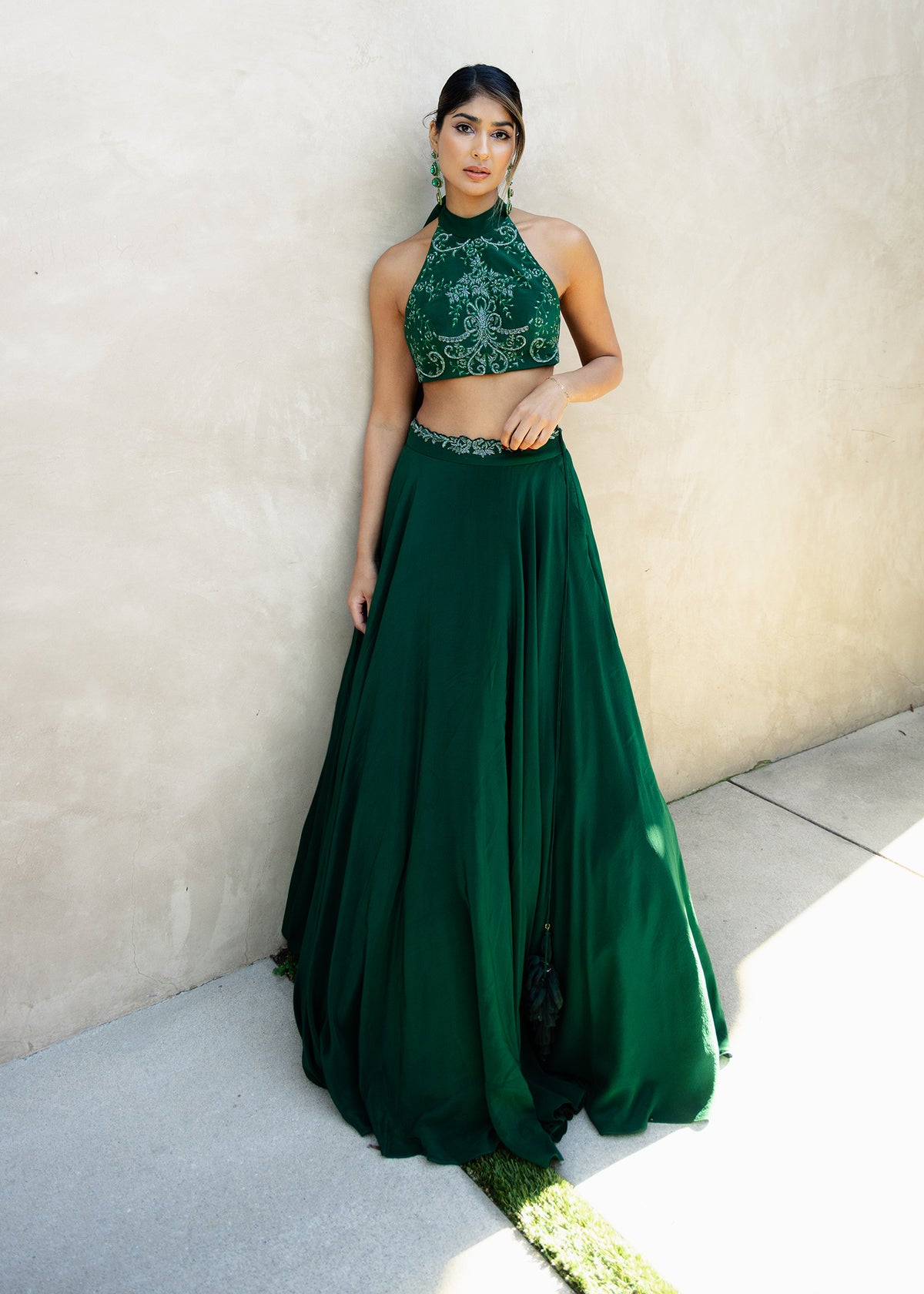 Red Silk Crop Top With Printed Lehenga Set Label Anushree KYNAH