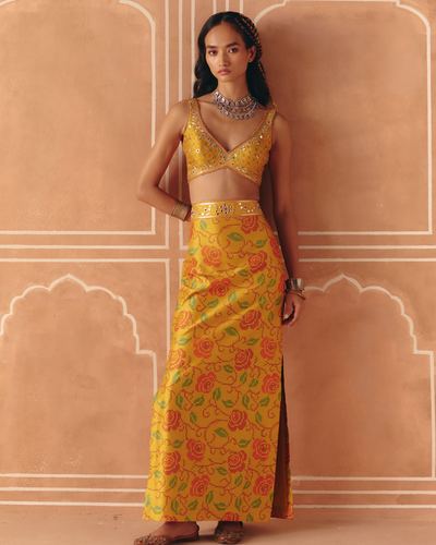 Marigold Yellow Crop Top and Pencil Skirt Set