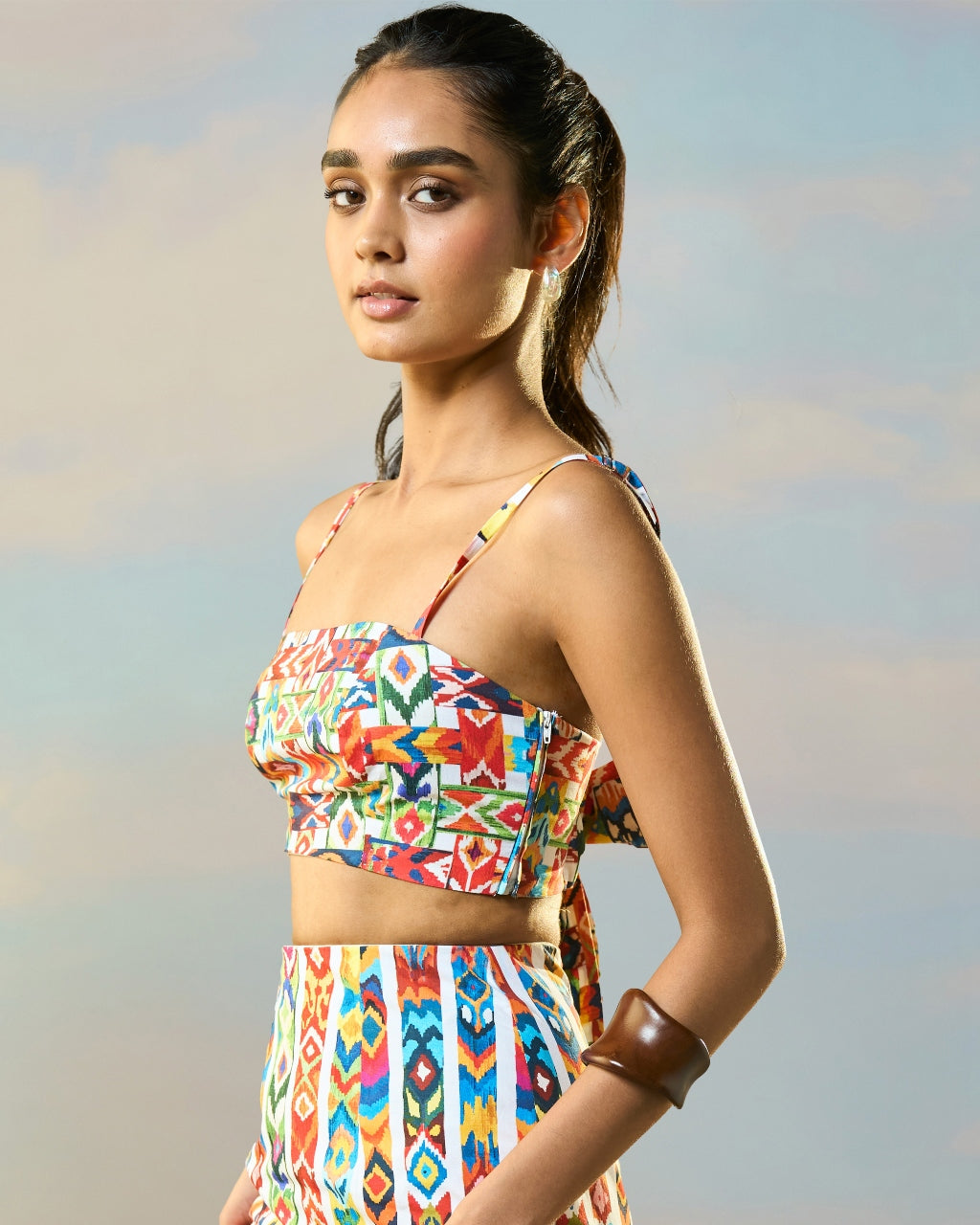 Ikat Stripe Back Tie Bandeau & Skirt Set