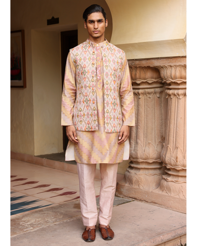 Pastel Embroidered Kurta Set With Jacket