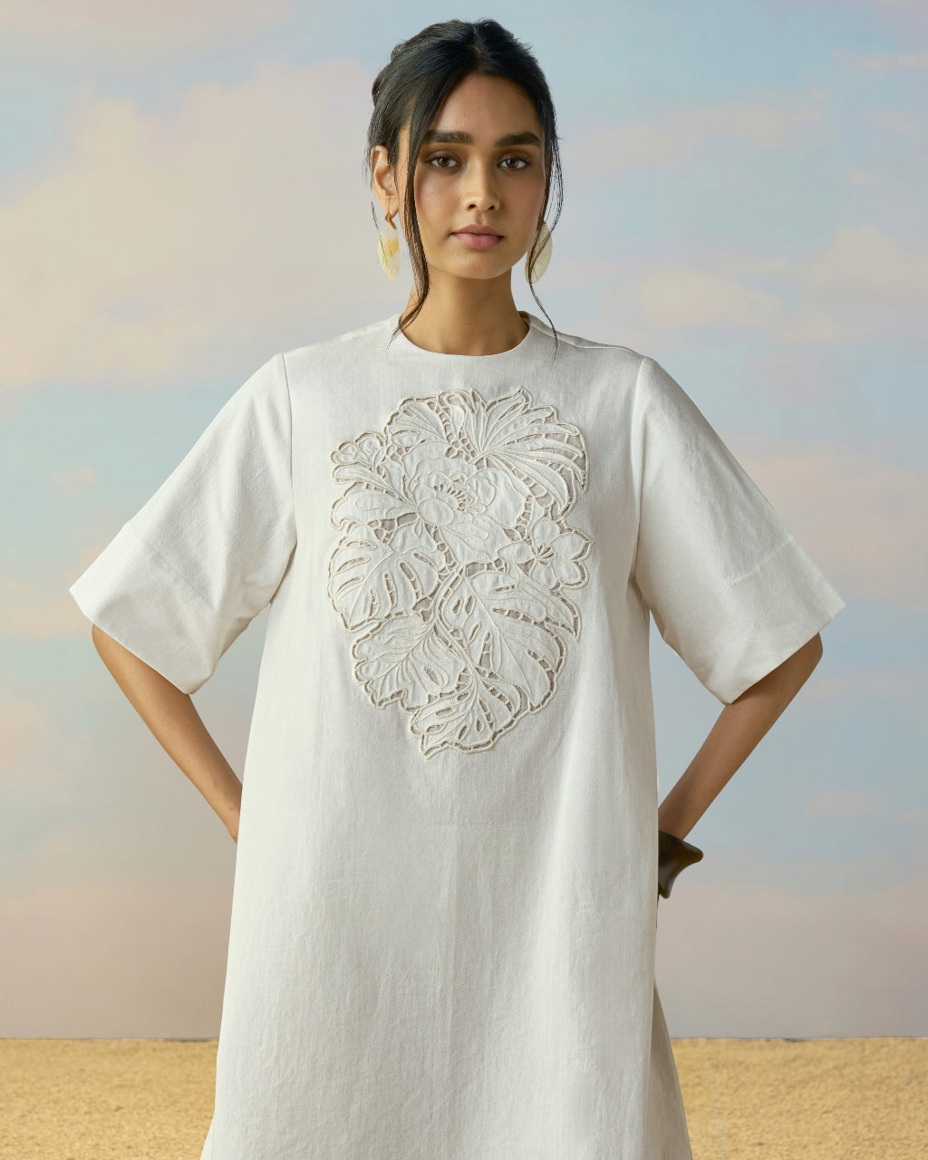 Cutwork Embroidered Denim Dress