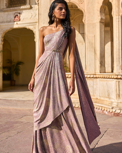 Shimmering Sari Drape Gown