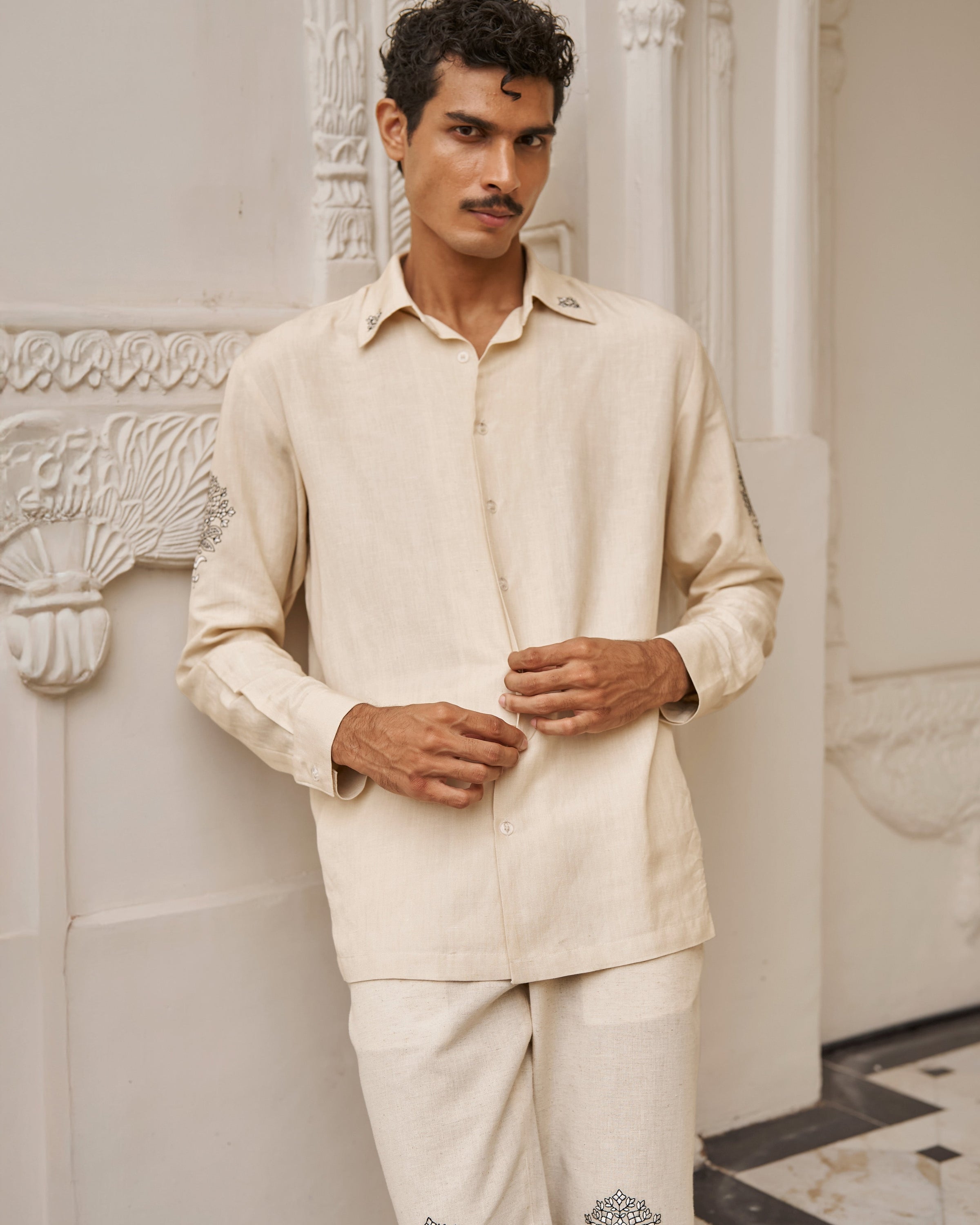 Linen embroidered shirt with pant