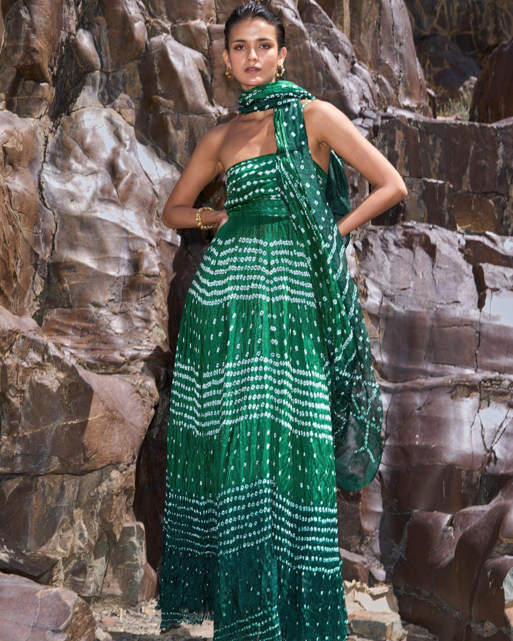 Bandhani Draped Sari Gown S Bandhani Draped Sari Gown S