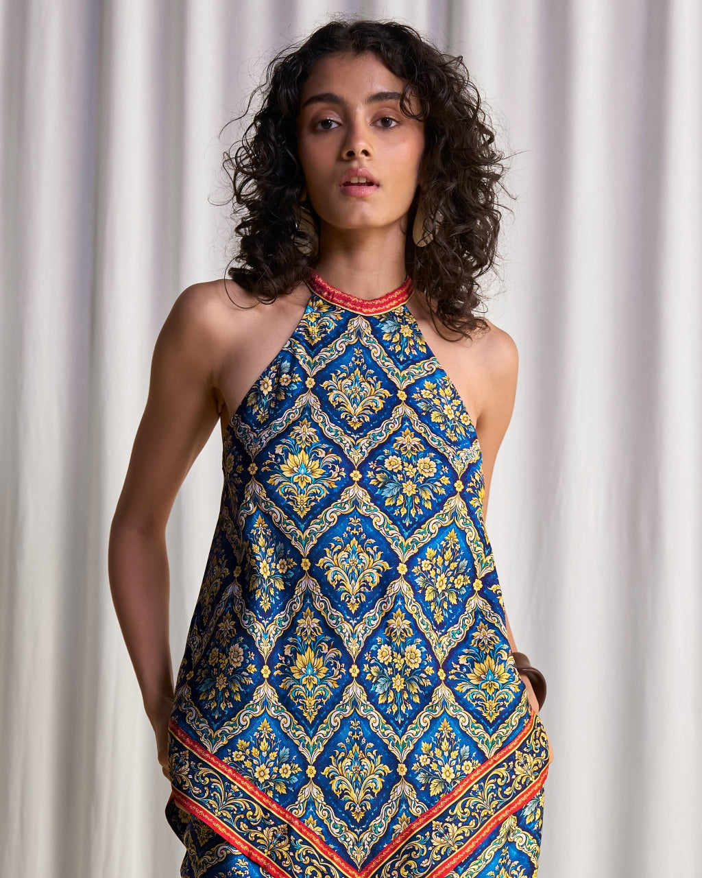 Halter Neck Scarf Print Top & Relaxed Fit Pant