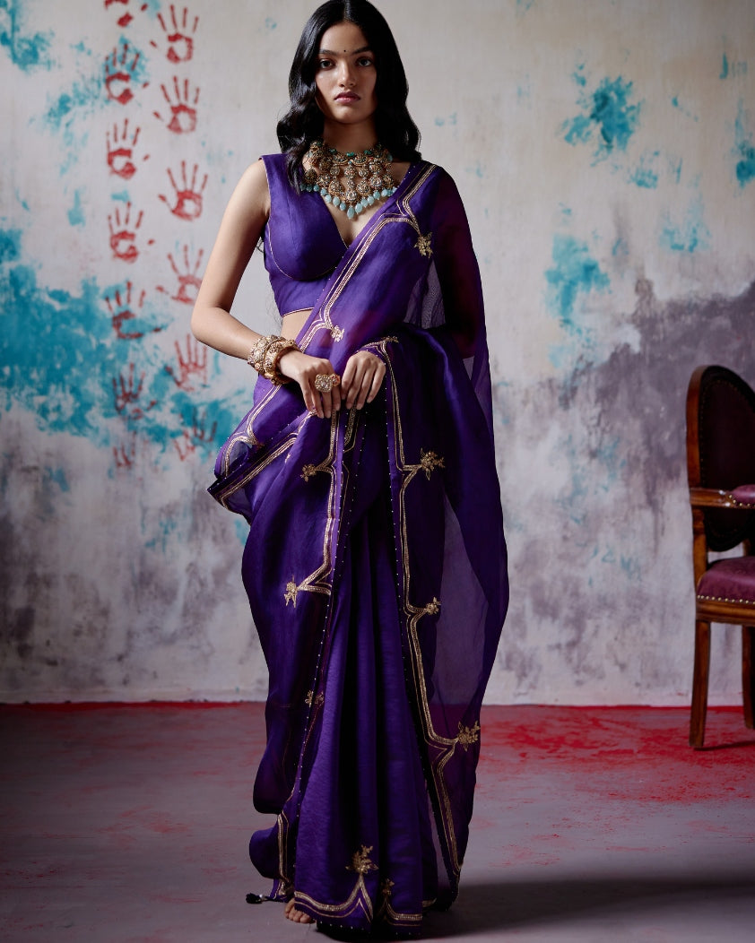 Purple Half And Half Sari With Blouse