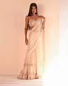 Solid Coconut Ruffle Tiered Sari Set | Arpita Mehta