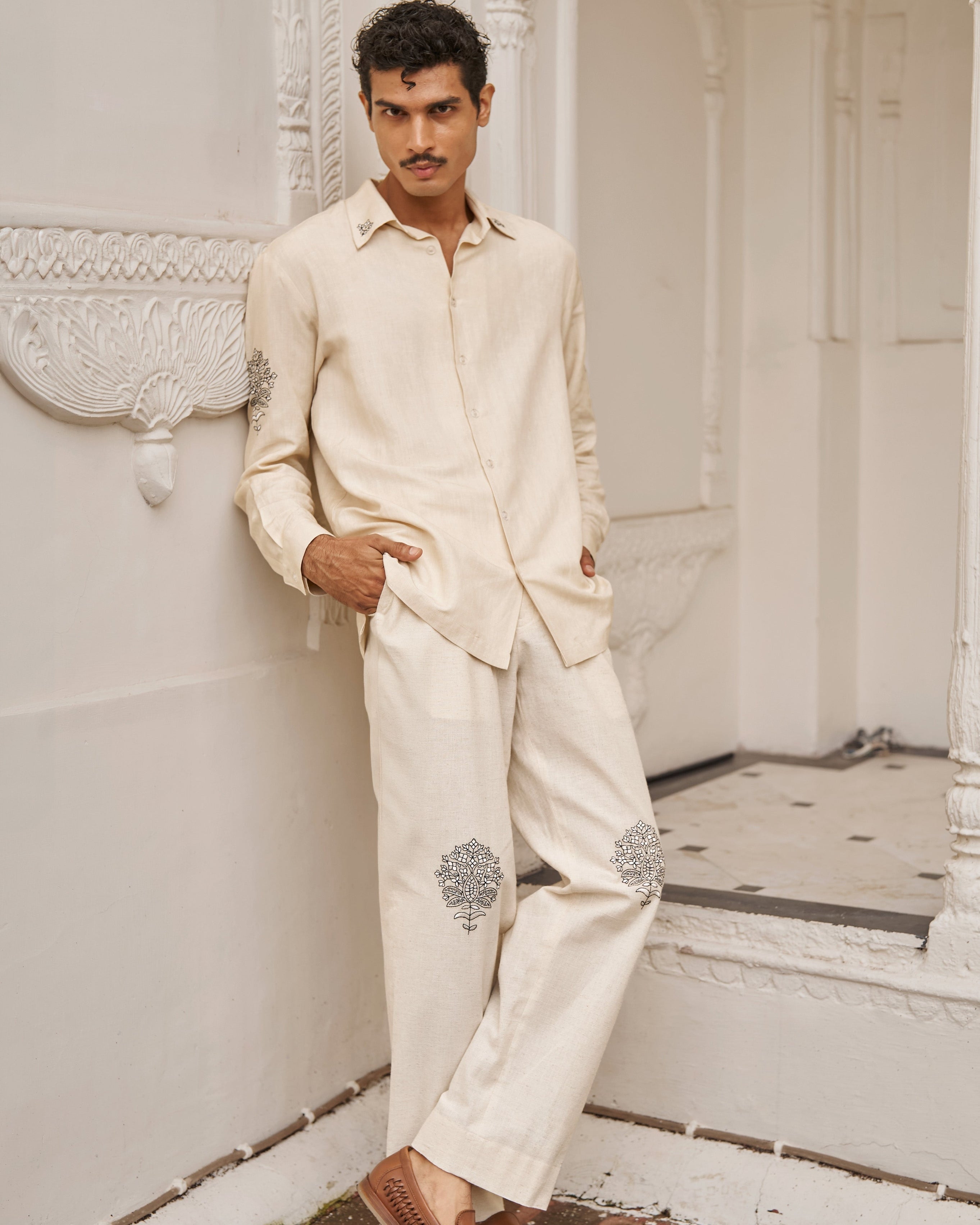 Linen embroidered shirt with pant