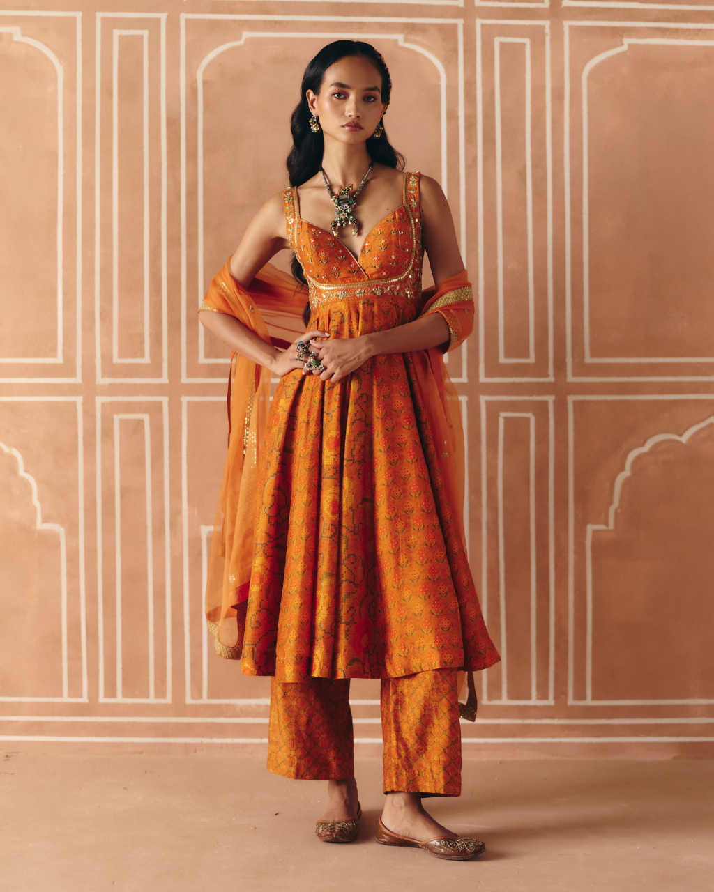 Burnt Orange Anarkali Set