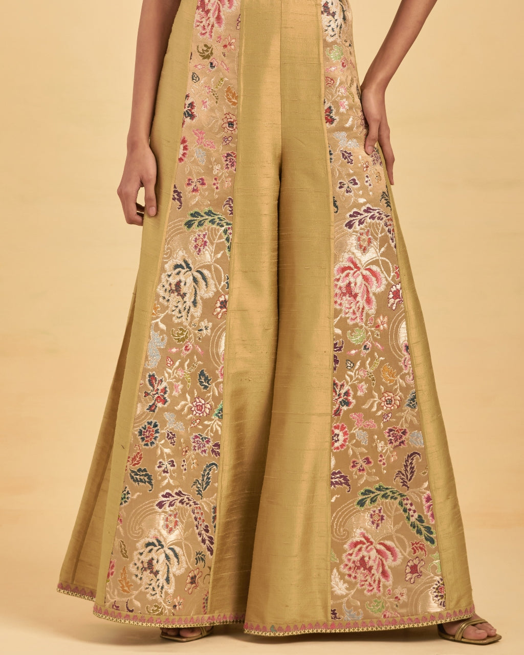 Beige Printed Sharara With Blouse Set
