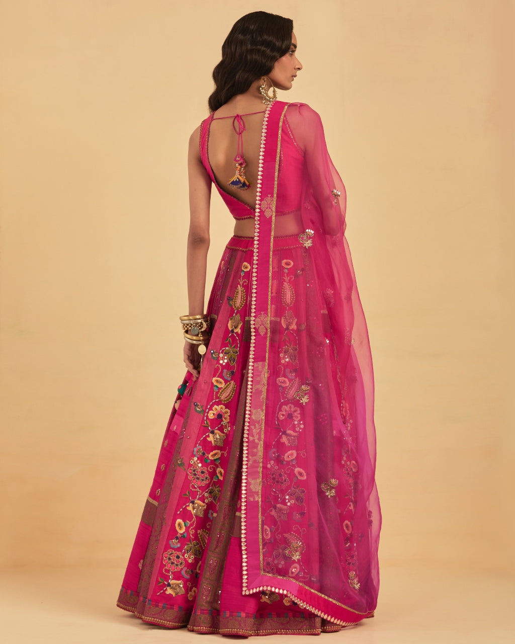 Fuchsia Hand Embroidered Lehenga With Dupatta Set