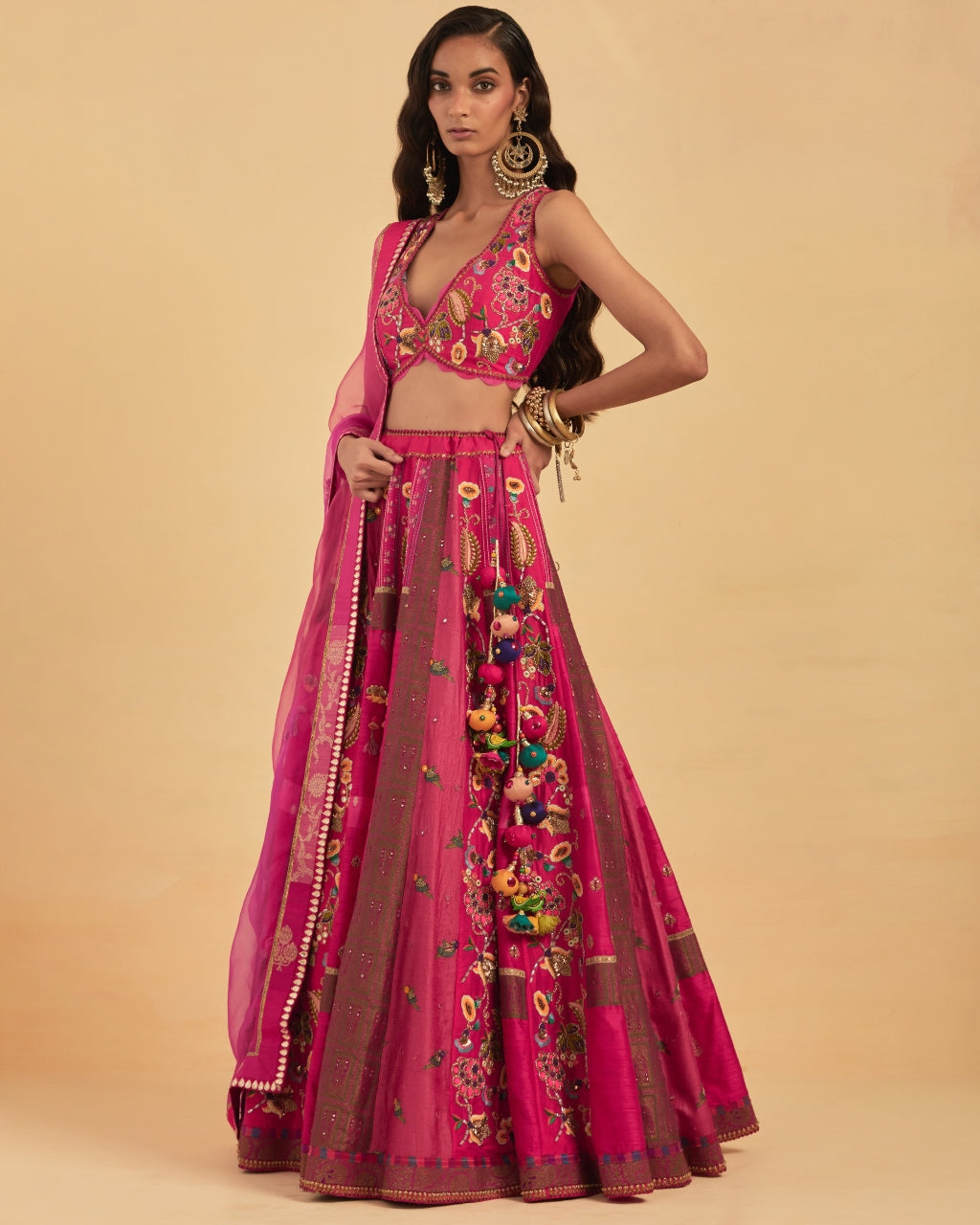 Fuchsia Hand Embroidered Lehenga With Dupatta Set