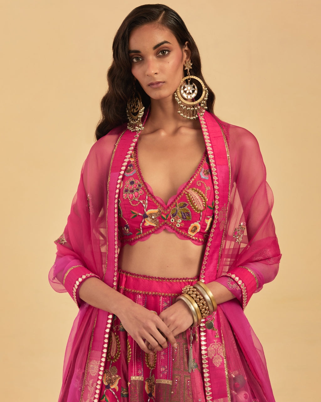 Fuchsia Hand Embroidered Lehenga With Dupatta Set