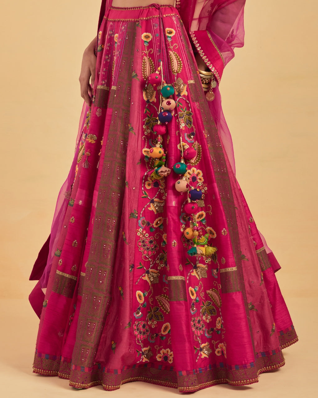 Fuchsia Hand Embroidered Lehenga With Dupatta Set