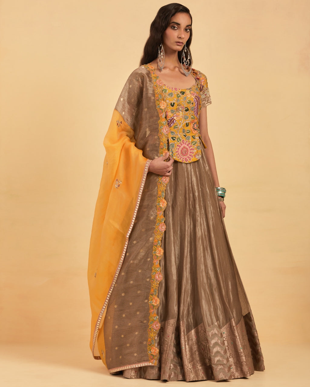 Organza Tissue Lehenga With Embroidered Corset Set