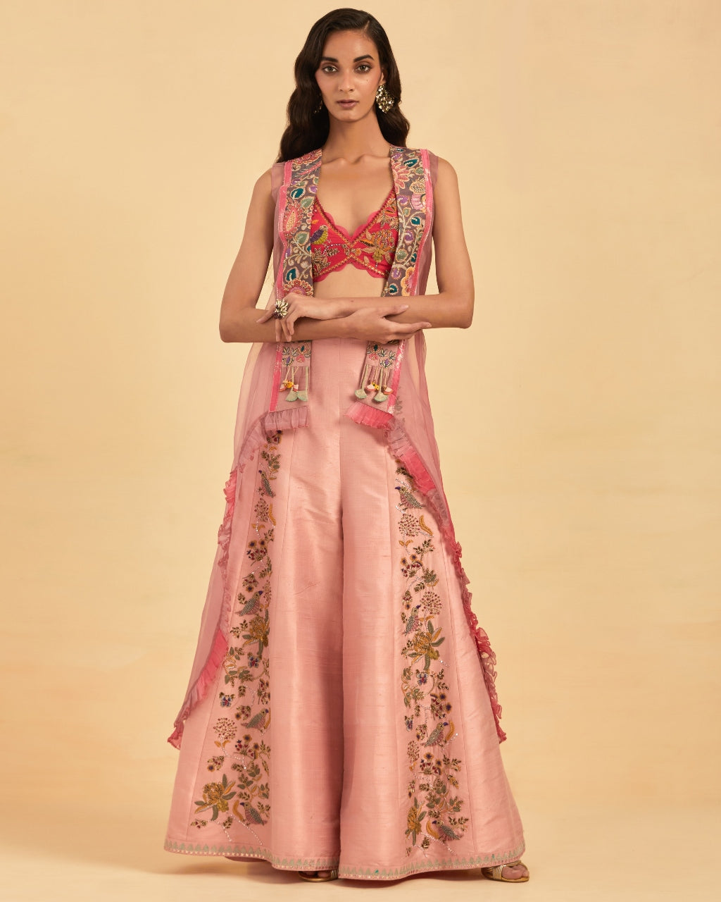 Pink Sharara And Mauve Pink Cape Set