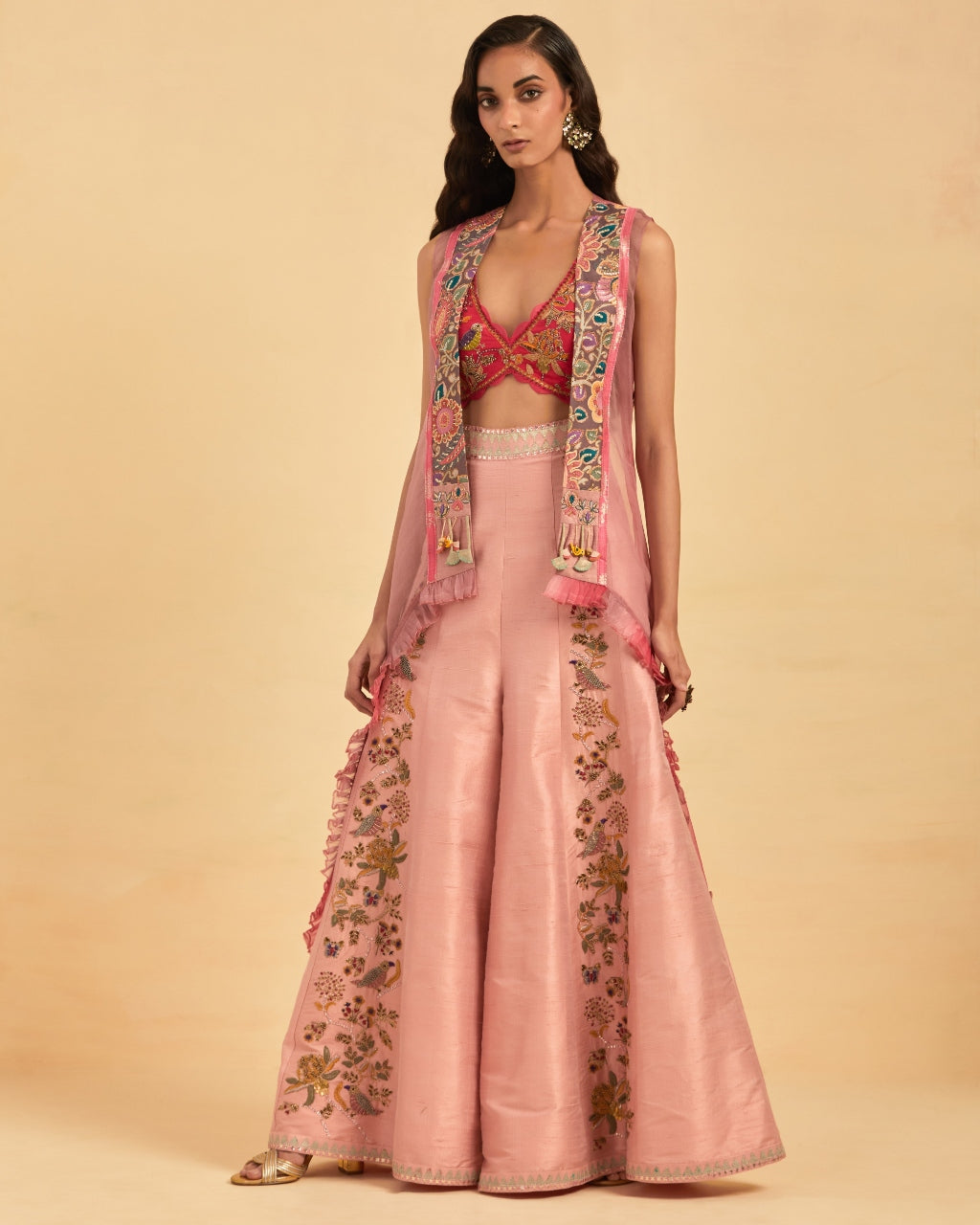 Pink Sharara And Mauve Pink Cape Set