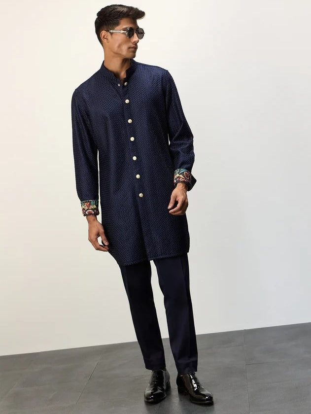 Navy Blue Chanderi Inara Straight Kurta Set