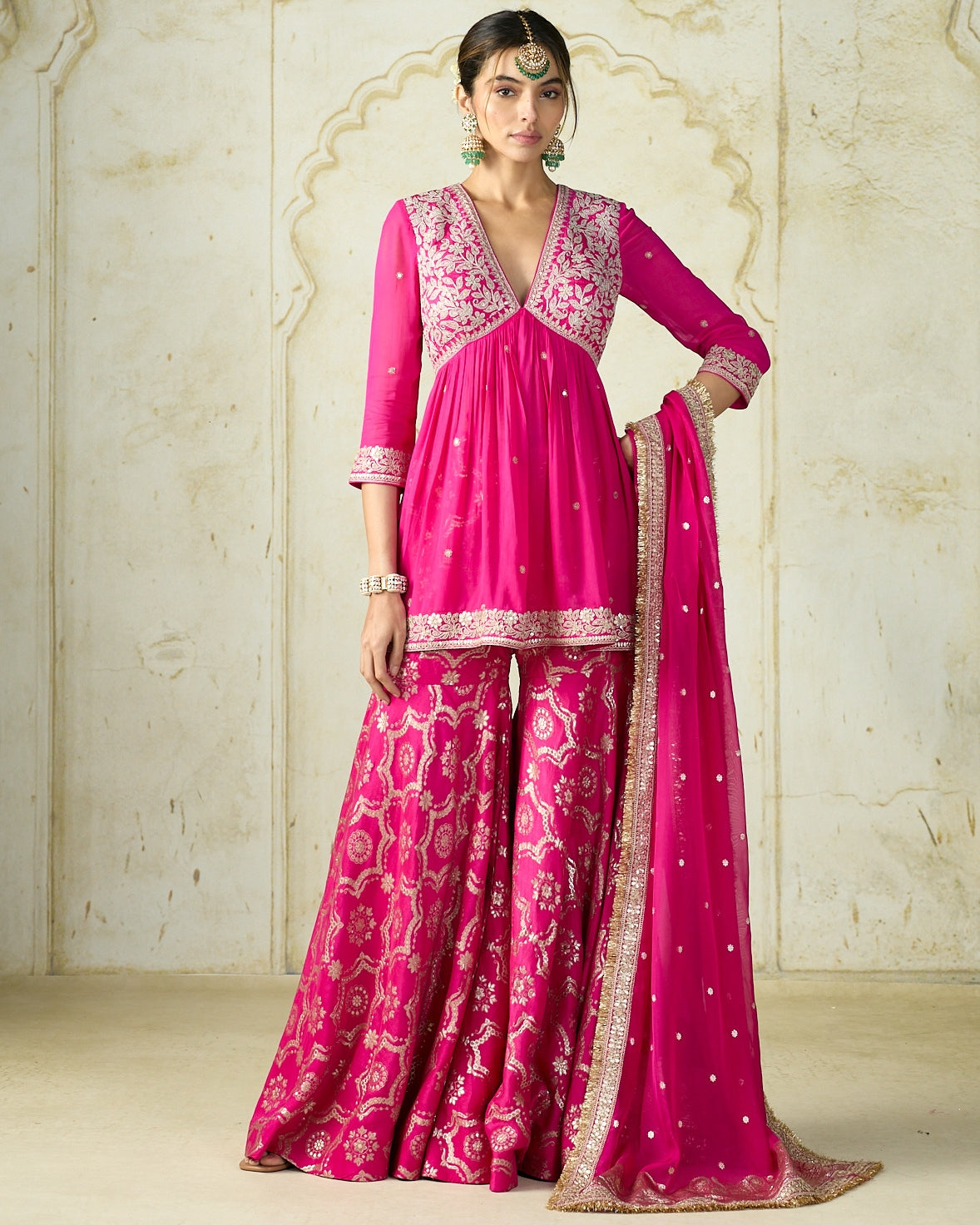 Rani Pink Rida Sharara Set | Gopi Vaid – KYNAH