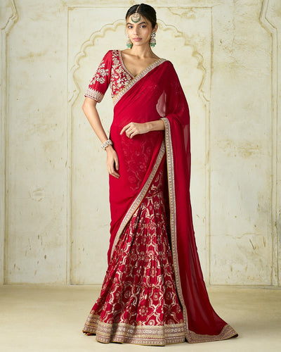 Red Ruqqayah Sari Set