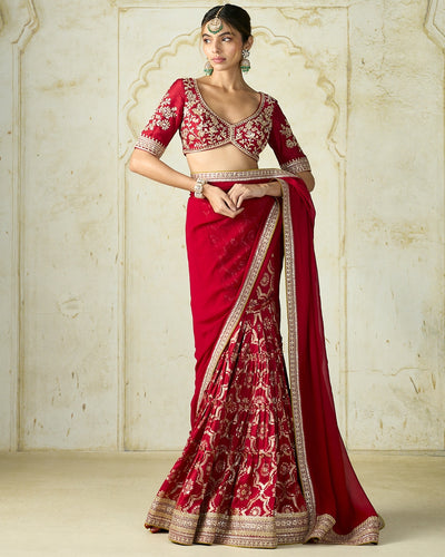 Red Ruqqayah Sari Set