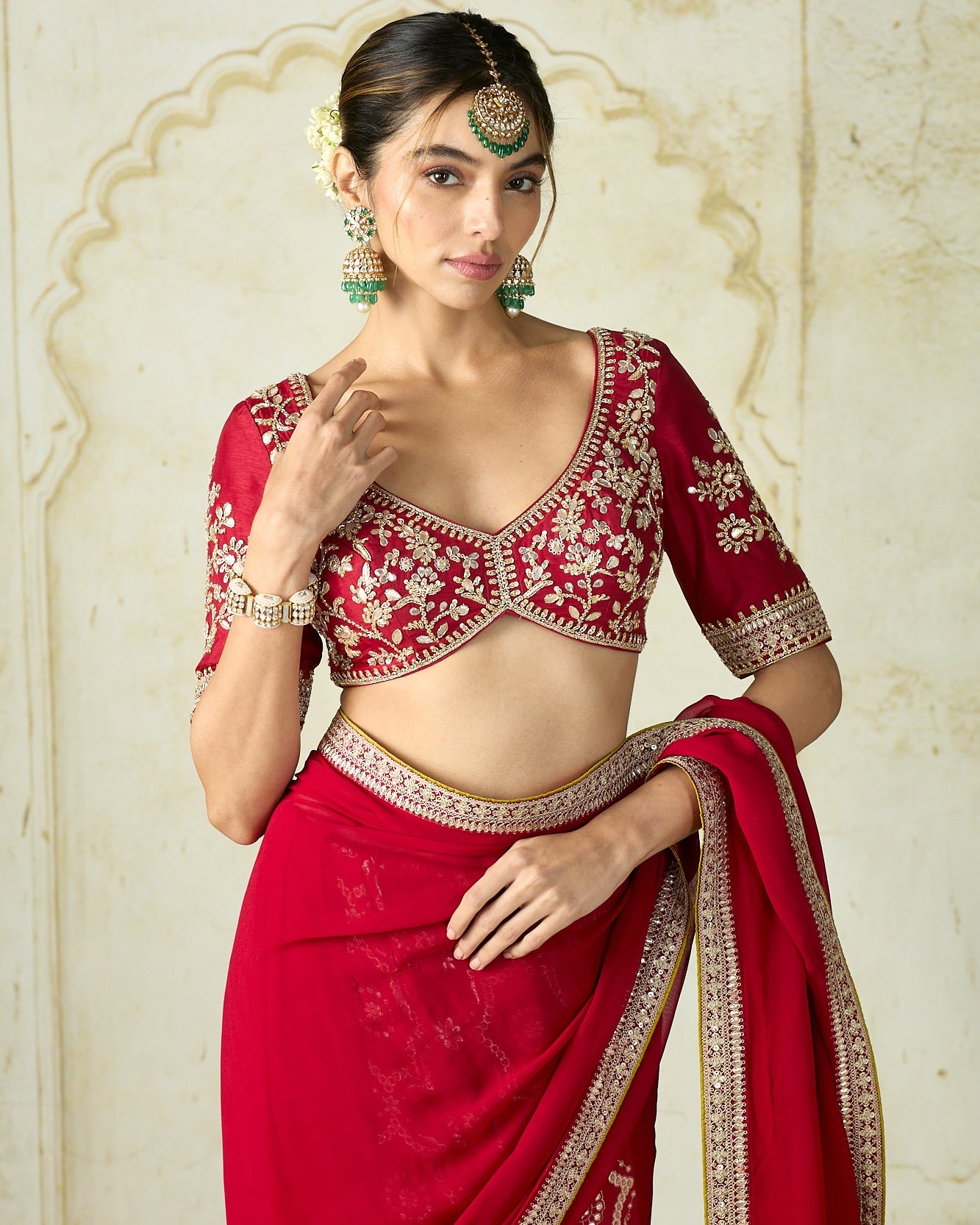 Red Ruqqayah Saree Set
