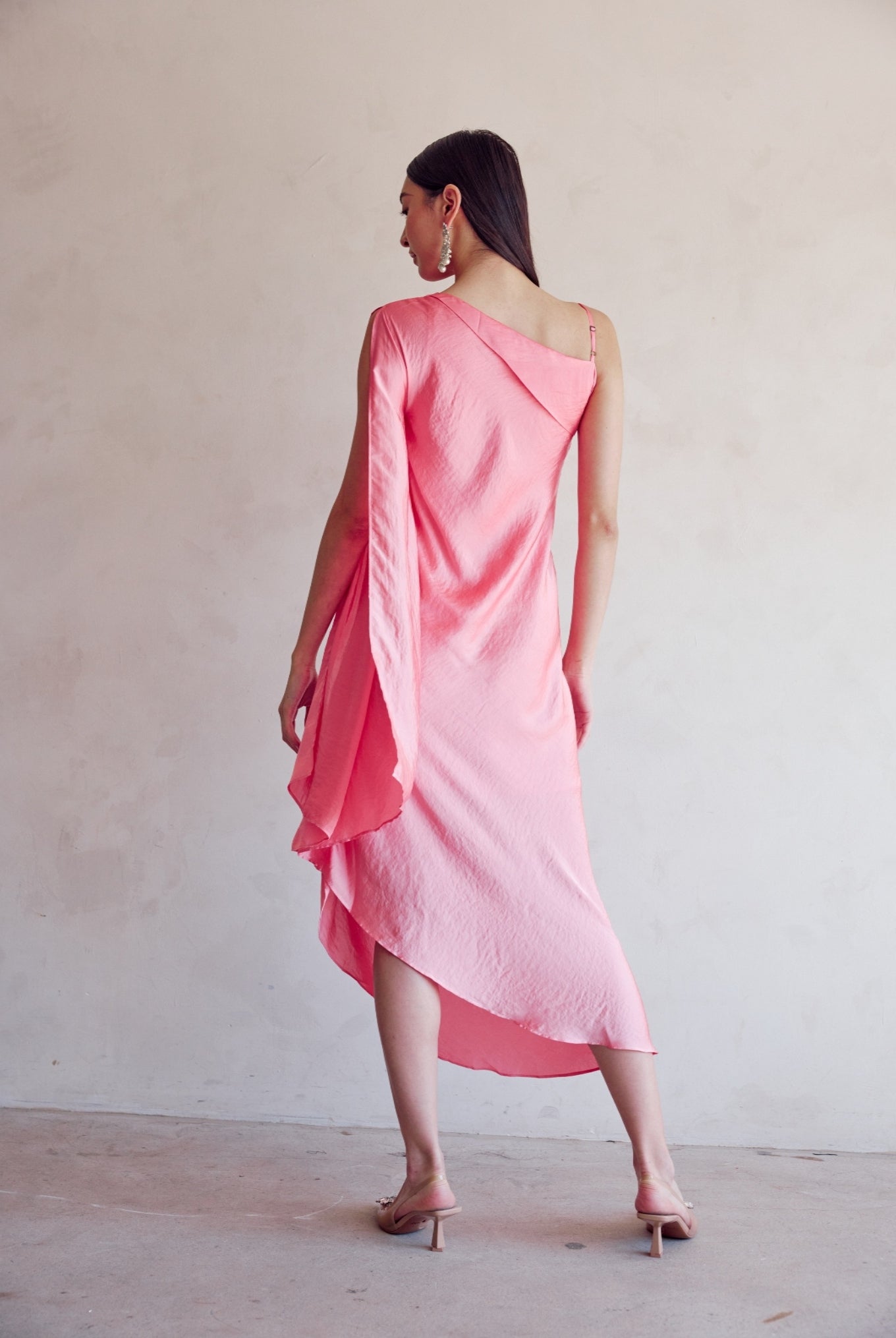 Pink One Shoulder Draped Dress