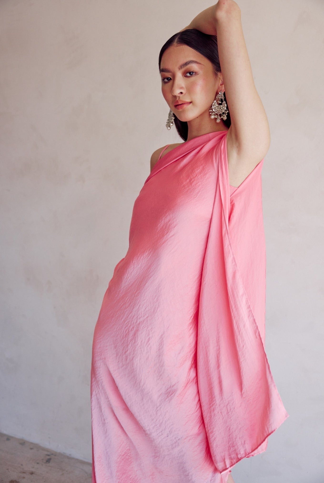 Pink One Shoulder Draped Dress