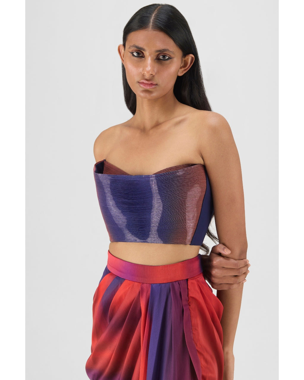 Metallic Watercolor Bustier With Skirt Set