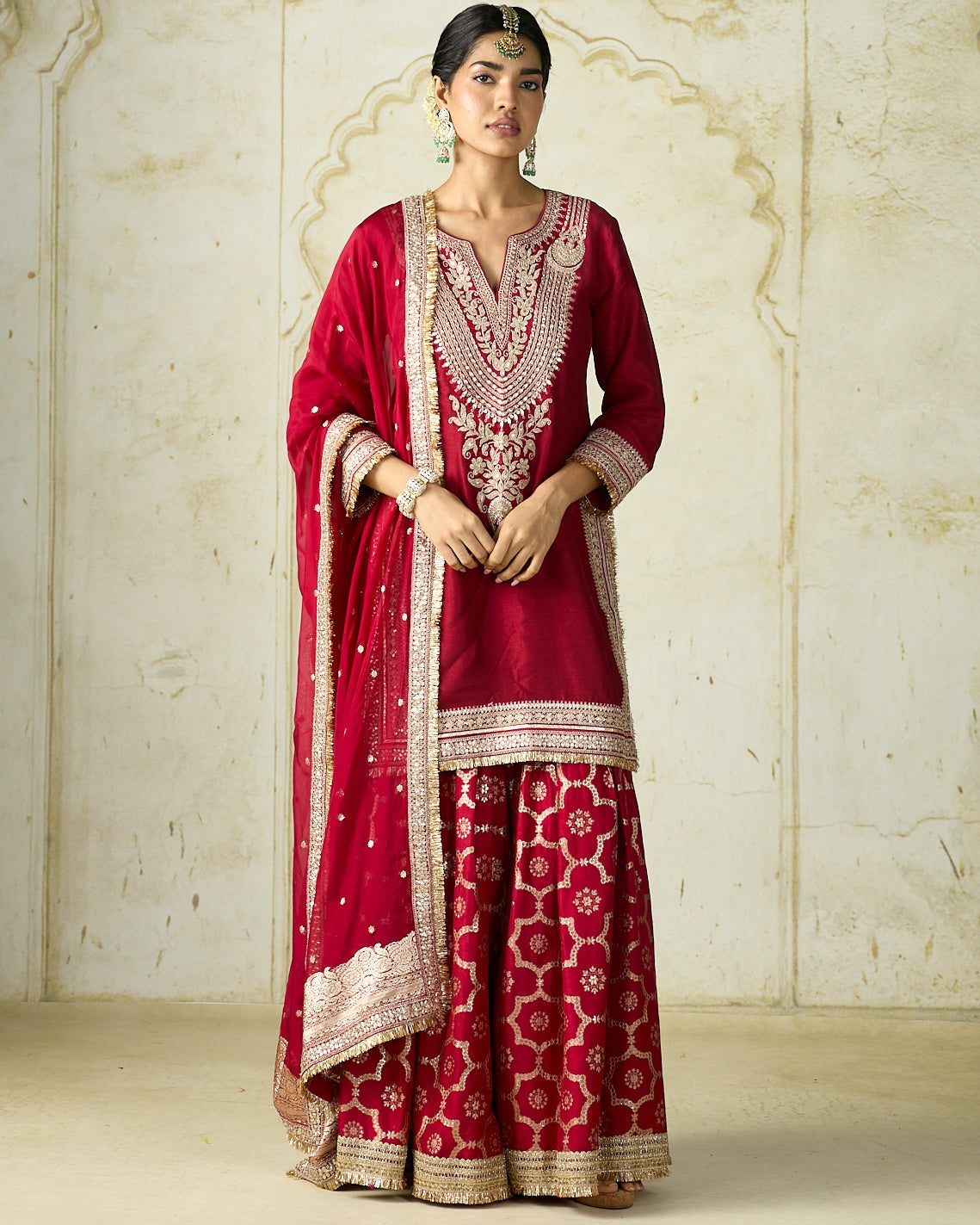 Red Ameena Sharara Set