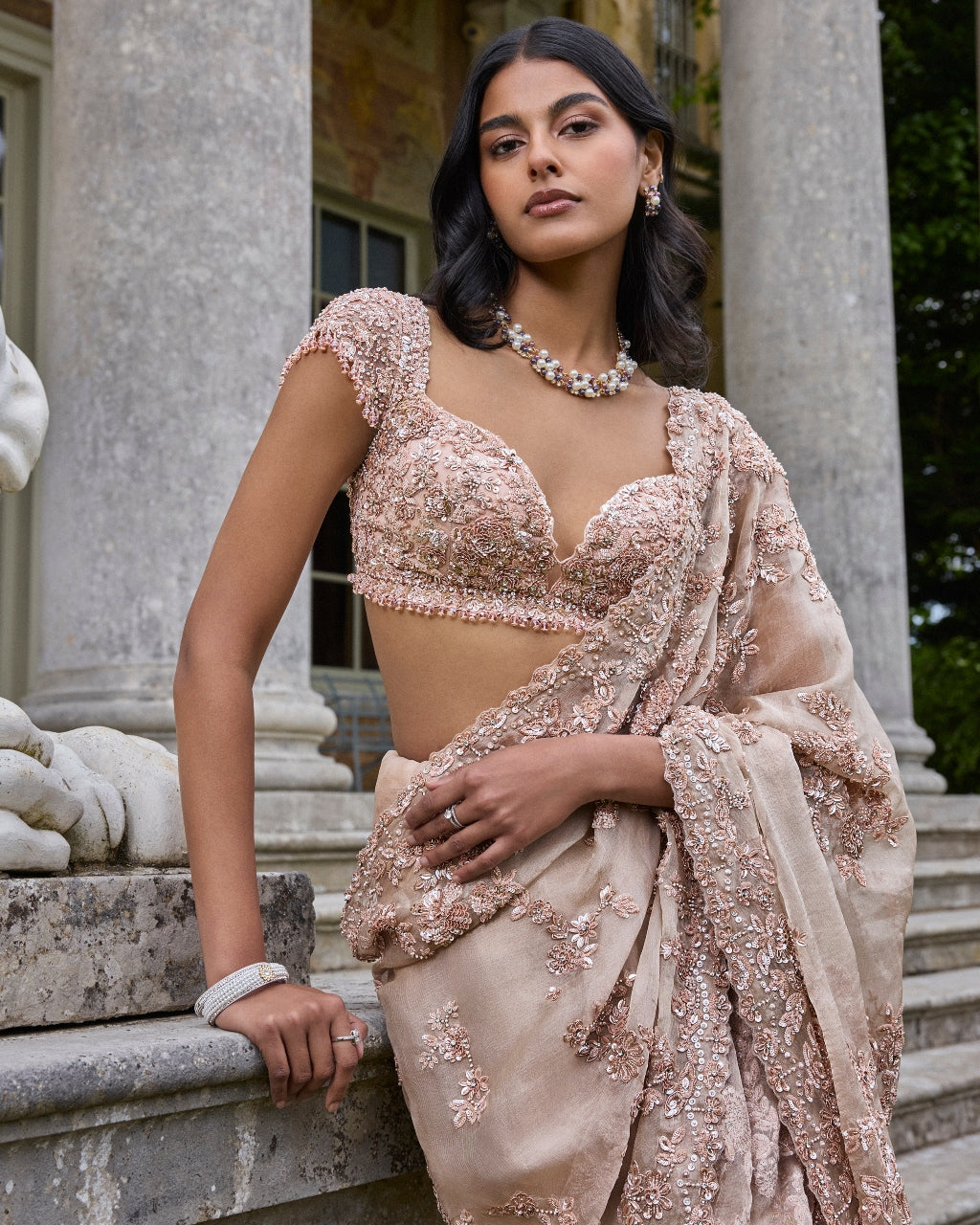 Rose Gold Sequin Sari Set