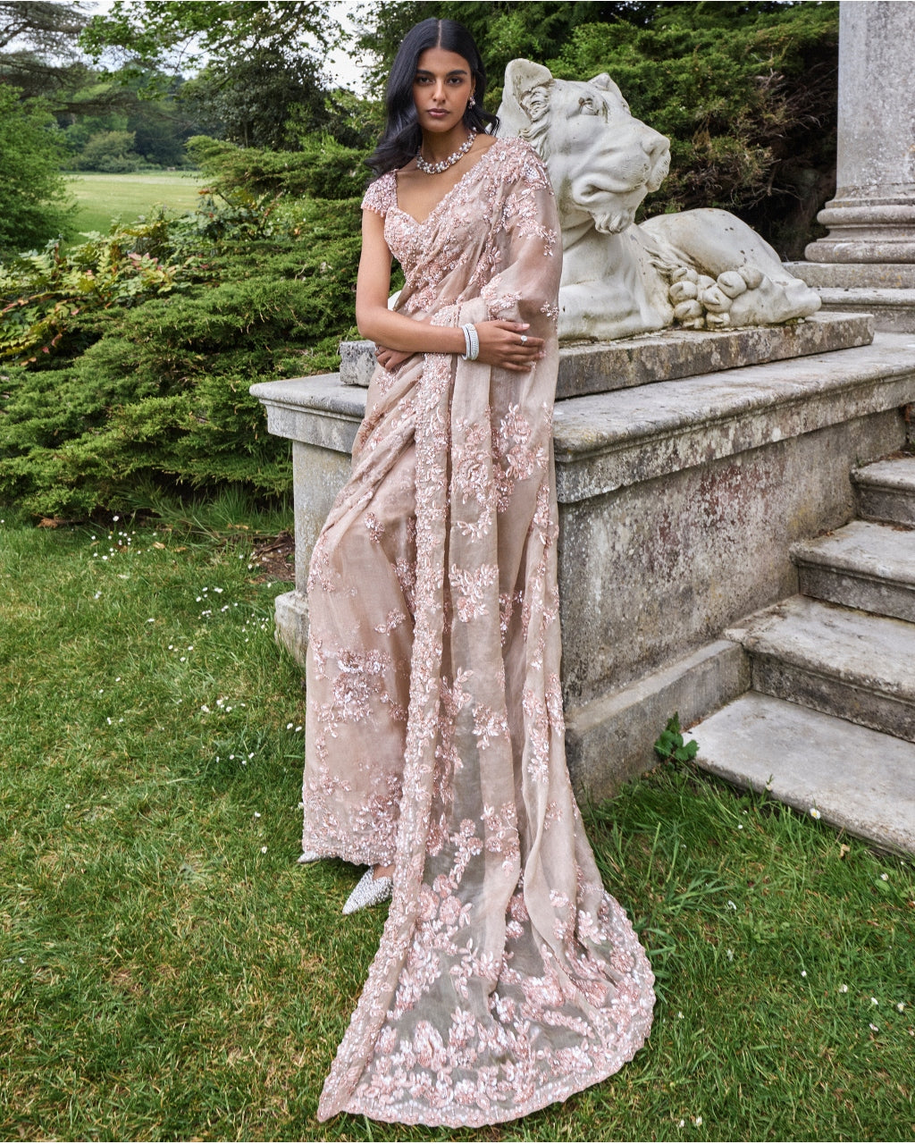 Rose Gold Sequin Sari Set